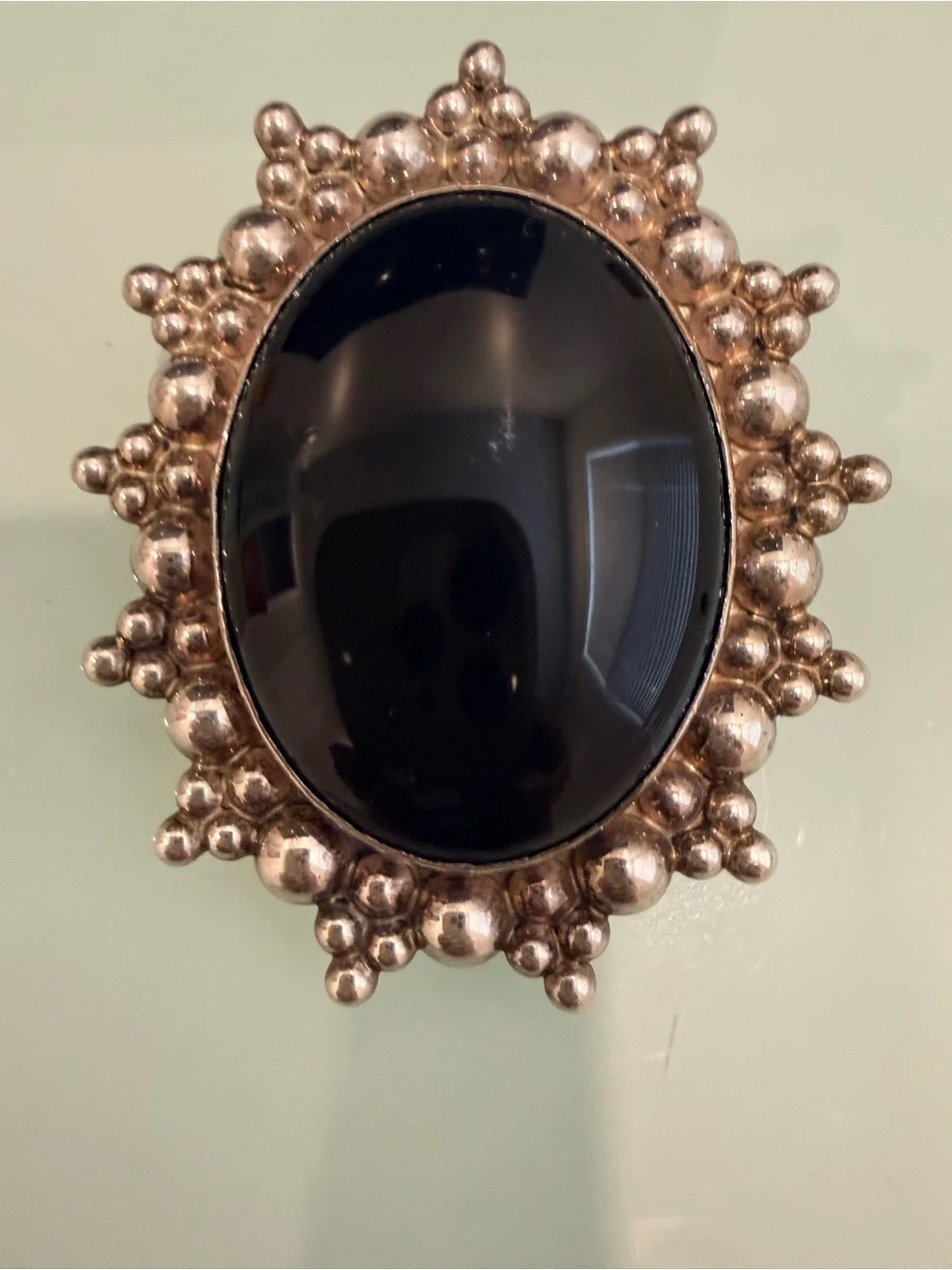 Black Onyx 925-MEx Silver Brooch- Unbranded